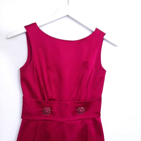 Kay Unger Hot Pink Cocktail Dress Sz 4 Satin Sleeveless Short Sheath Party Silk - Picture 2 of 12